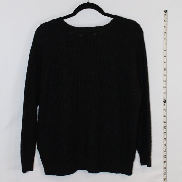 Old Navy black textured knit crew neck long-sleeve ribbed cuff and hem sweater L - Picture 5 of 7